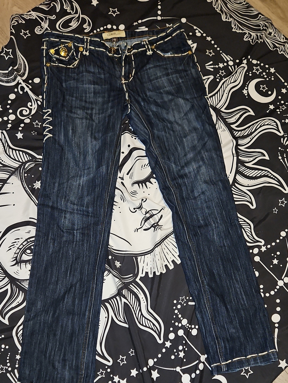 Ash Dark Blue Skinny Jeans with Gold-Tone Trim